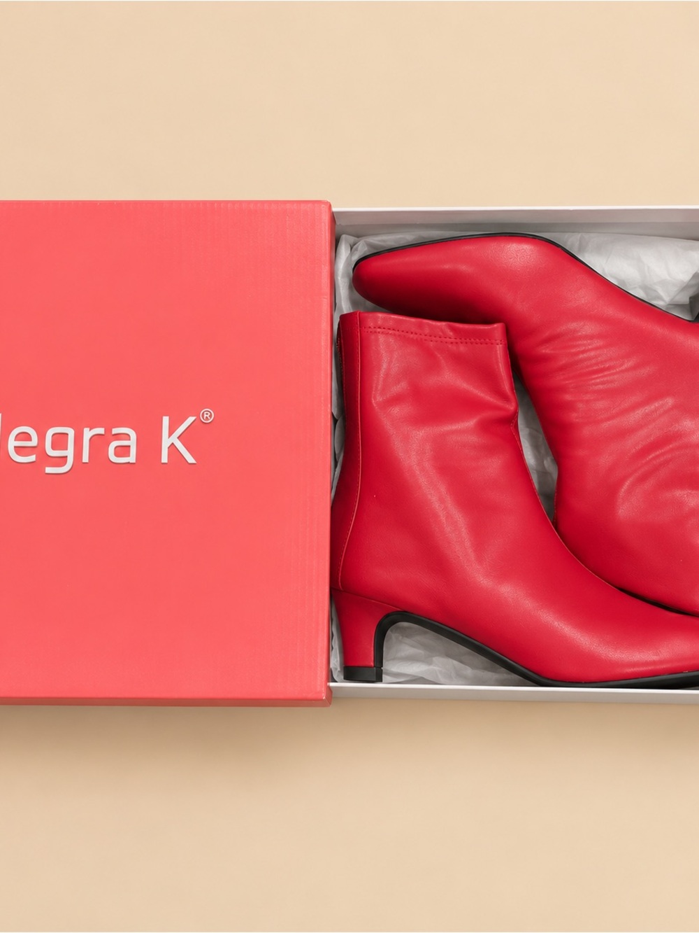 Allegra K Red Pointed Toe Kitten Heel Ankle Boots-NWT
